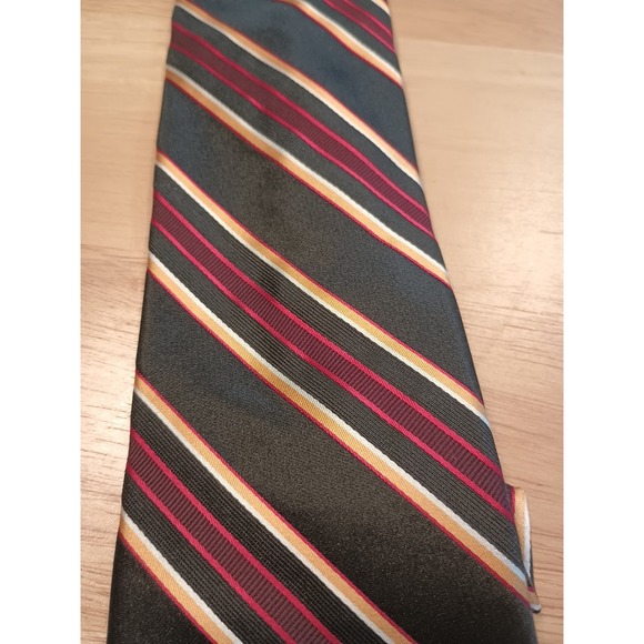 EXPRESS DESIGN STUDIO BLACK Red Gold STRIPE SILK NECKTIE - Picture 1 of 5